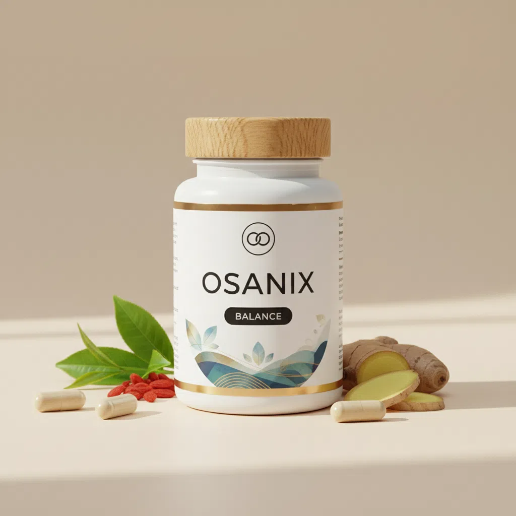 Osanix voedingssupplement fles, paars etiket, witte pot